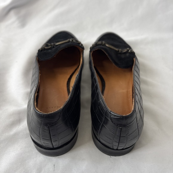 Souliers Sezane Marius Women 6/36 Black Loafers Croc Leather Chain Embellishment - Picture 5 of 12